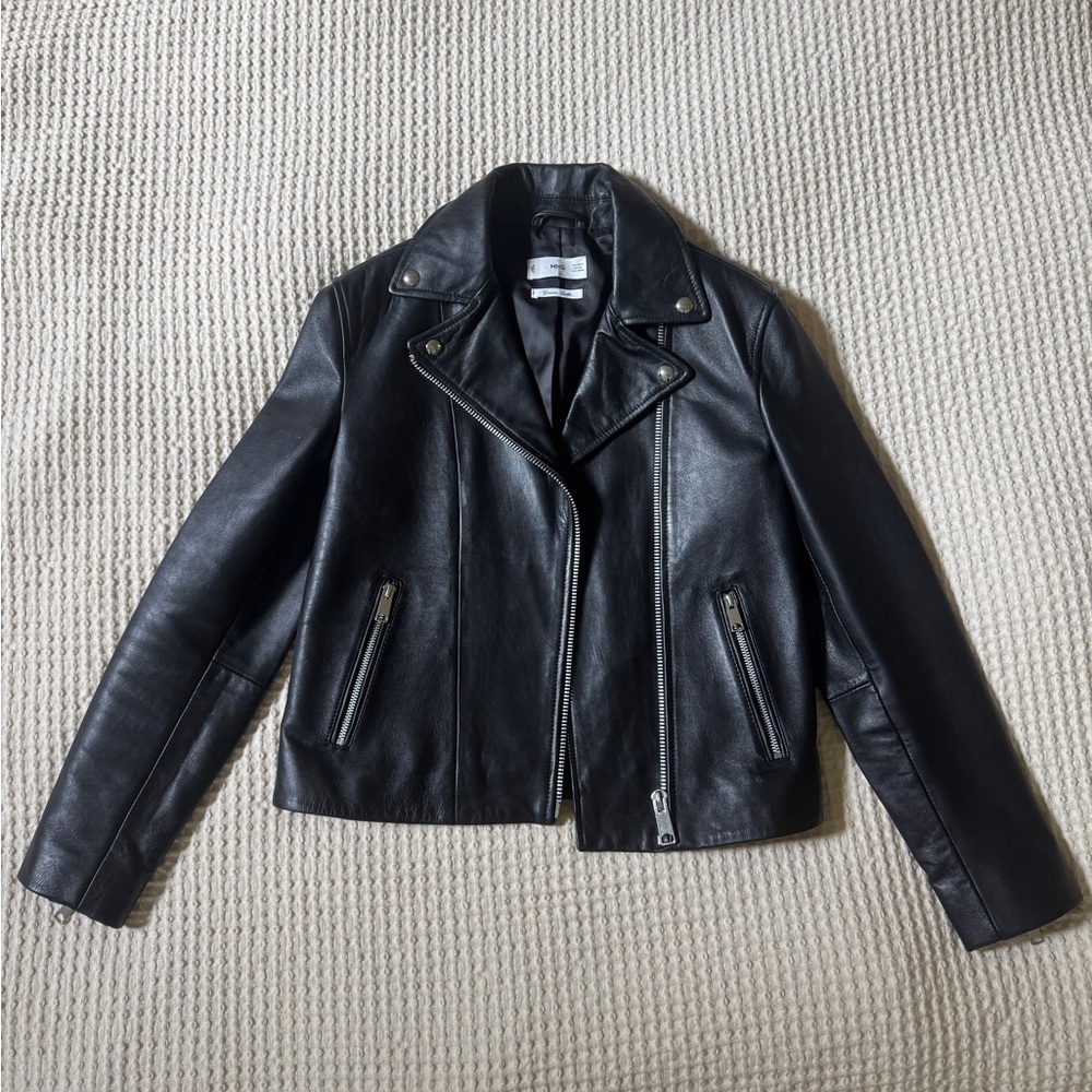Mango Classic Black Genuine Leather Jacket